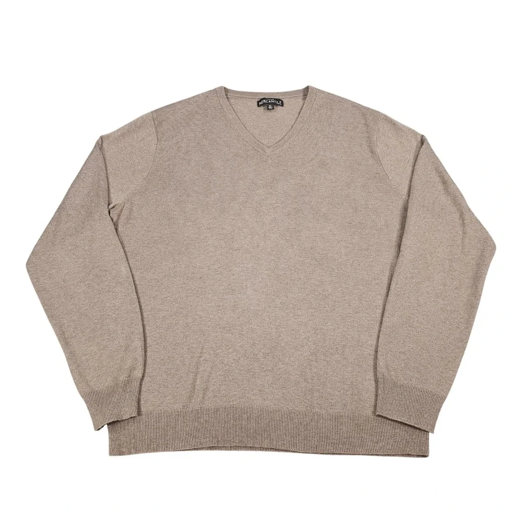 J Crew Mercantile Mens Merino Wool Blend Sweater Tan V Neck Pullover XL